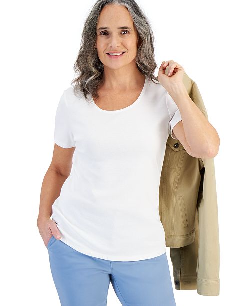 Style & Co Women's Cotton Short-Sleeve Scoop-Neck Top Exclusively at Macy's Women's Fashion Shoes & Accessories