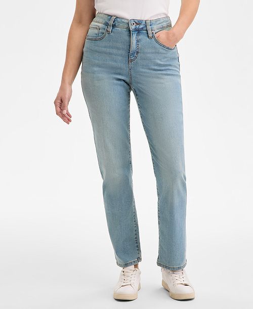 Style & Co Women's Curvy Straight-Leg High Rise Jeans Created for Macy's Women's Fashion Shoes & Accessories