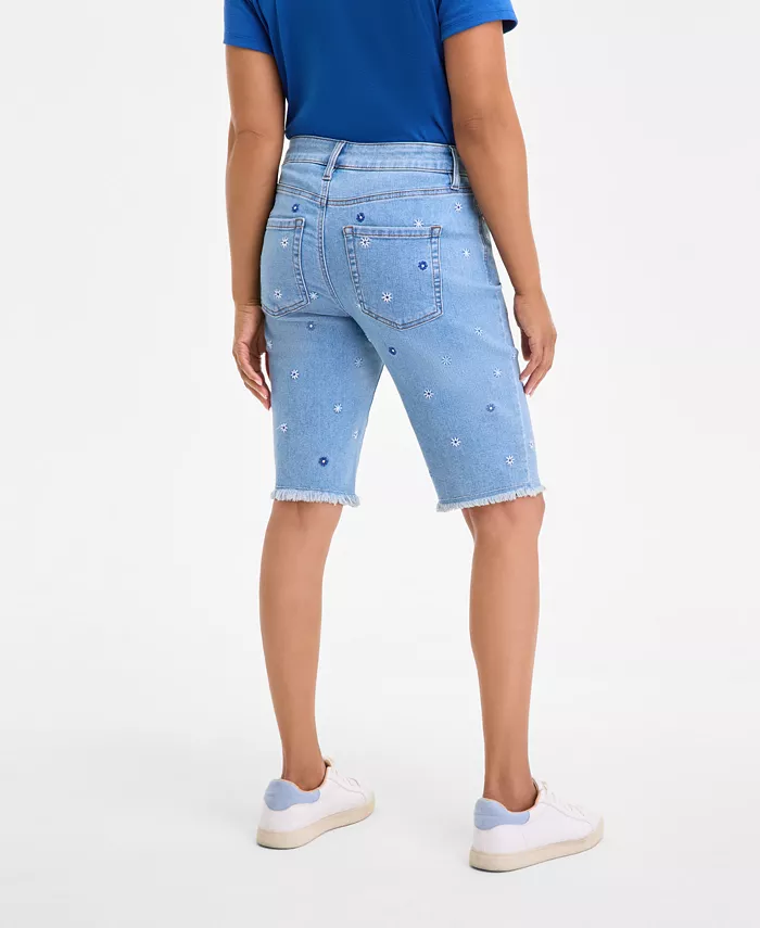 Style & Co Women's Embroidered Mid-Rise Denim Bermuda Shorts Exclusively At Macy's Women's Fashion Shoes & Accessories