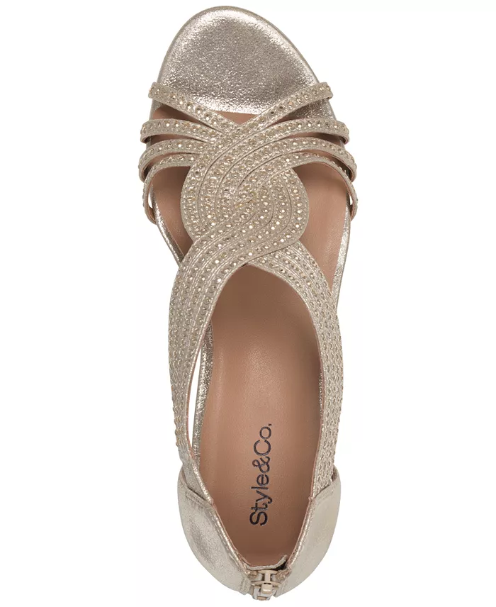 Style & Co Women's Ginifur Embellished Strappy Wedge Sandals Created For Macy's Women's Fashion Shoes & Accessories
