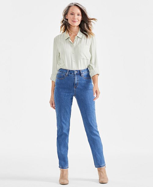 Style & Co Women's High Rise Straight-Leg Jeans Regular Short and Long Lengths Created for Macy's Women's Fashion Shoes & Accessories