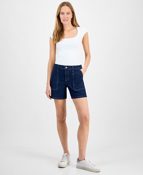 Style & Co Women's Mid-Rise Denim Utility Shorts Exclusively At Macy's Women's Fashion Shoes & Accessories