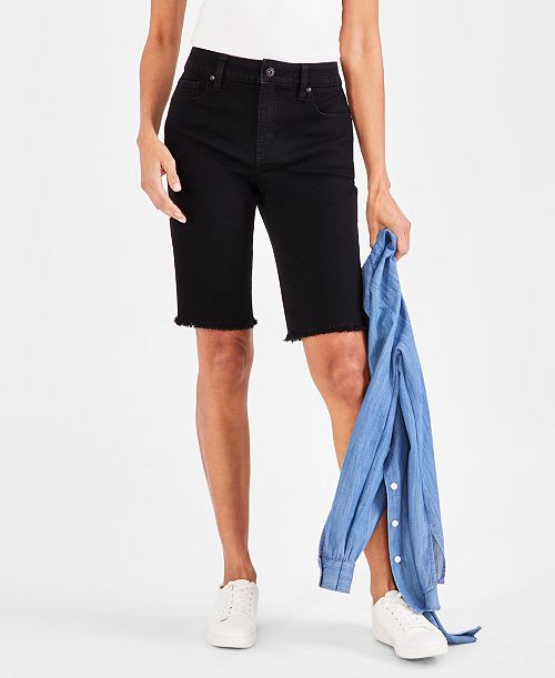 Style & Co Women's Mid-Rise Raw-Edge Bermuda Jean Shorts Created for Macy's Women's Fashion Shoes & Accessories