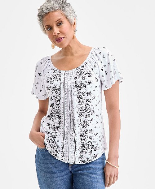 Style & Co Women's Printed Scoop-Neck Top Exclusively At Macy's Women's Fashion Shoes & Accessories