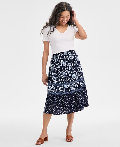Style & Co Women's Printed Tiered Skirt Exclusively At Macy's Women's Fashion Shoes & Accessories