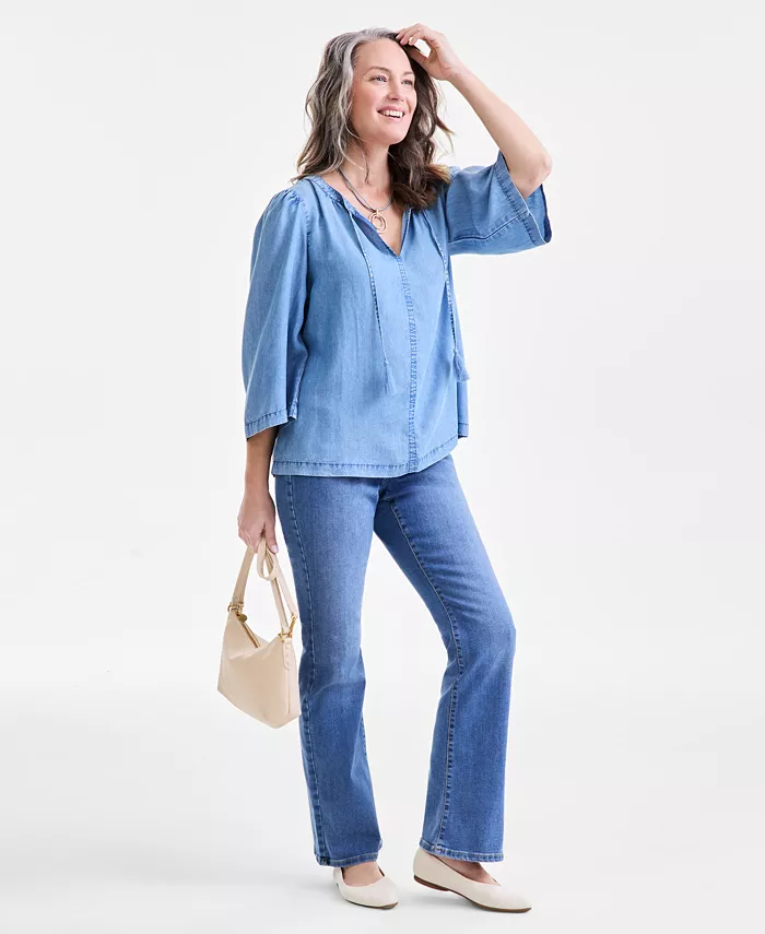 Style & Co Women's Split-Neck 3/4-Sleeve Top Exclusively At Macy's Women's Fashion Shoes & Accessories