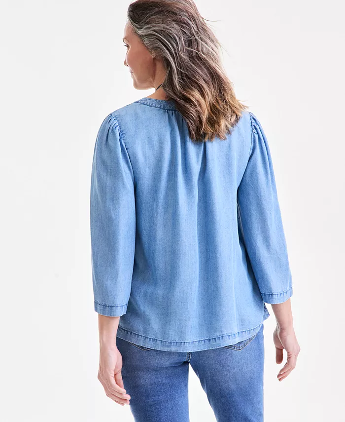 Style & Co Women's Split-Neck 3/4-Sleeve Top Exclusively At Macy's Women's Fashion Shoes & Accessories