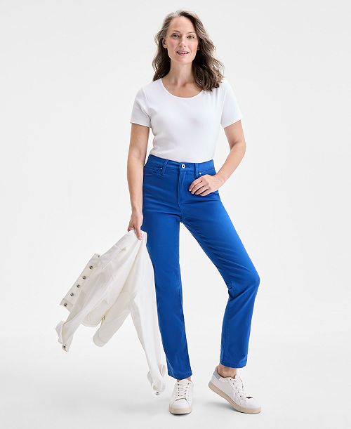 Style & Co Women's Straight-Leg High Rise Twill Pants Created for Macy's Women's Fashion Shoes & Accessories