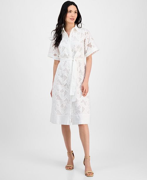 T Tahari Women's Cotton Button-Front Dress Women's Fashion Shoes & Accessories