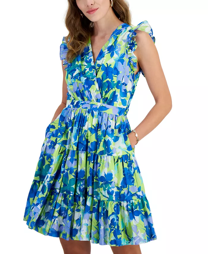 Taylor Women's Printed A-Line V-Neck Dress Women's Fashion Shoes & Accessories