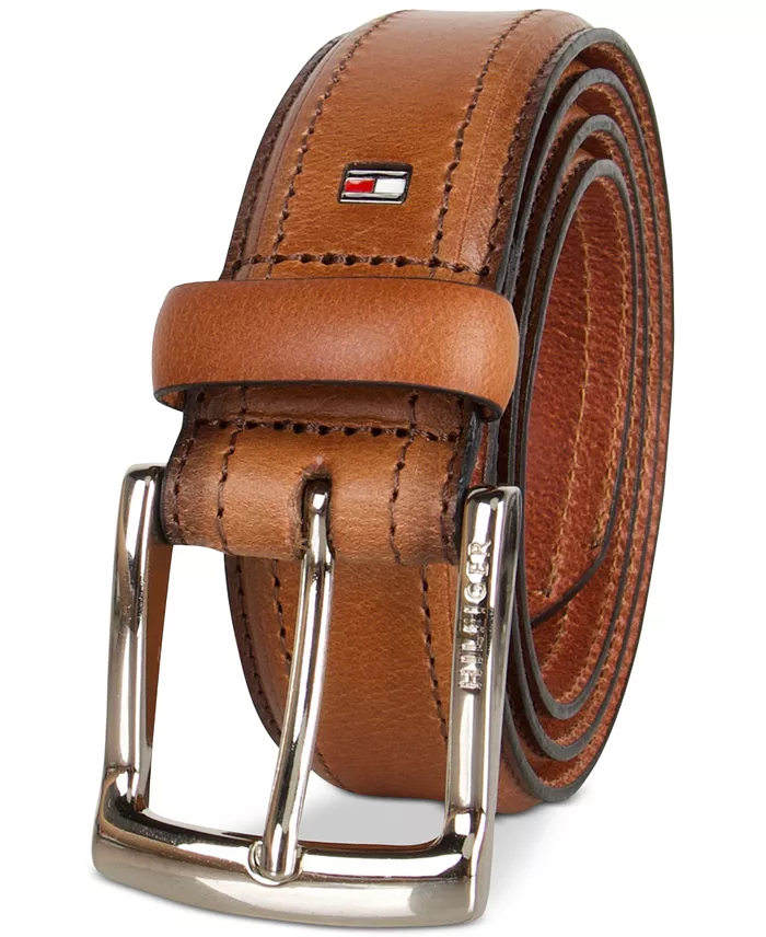 Tommy Hilfiger Men’s Stitched Classic Dress Leather Belt Men's Fashion & Accessories