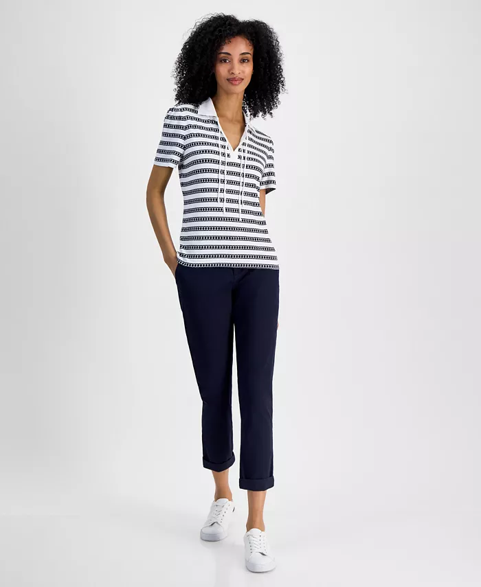 Tommy Hilfiger Women's Dot-Stripe Polo Shirt Women's Fashion Shoes & Accessories
