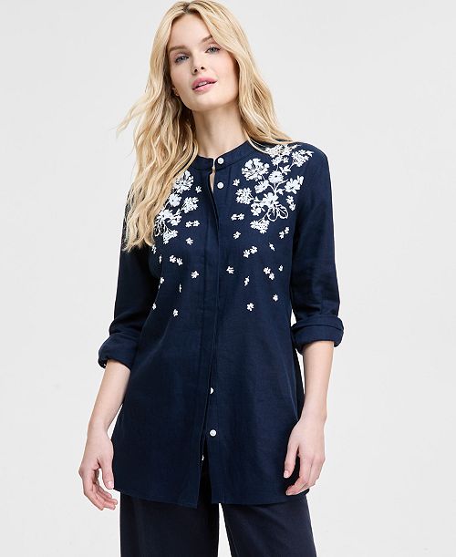 Tommy Hilfiger Women's Floral Puff-Print Tunic Women's Fashion Shoes & Accessories