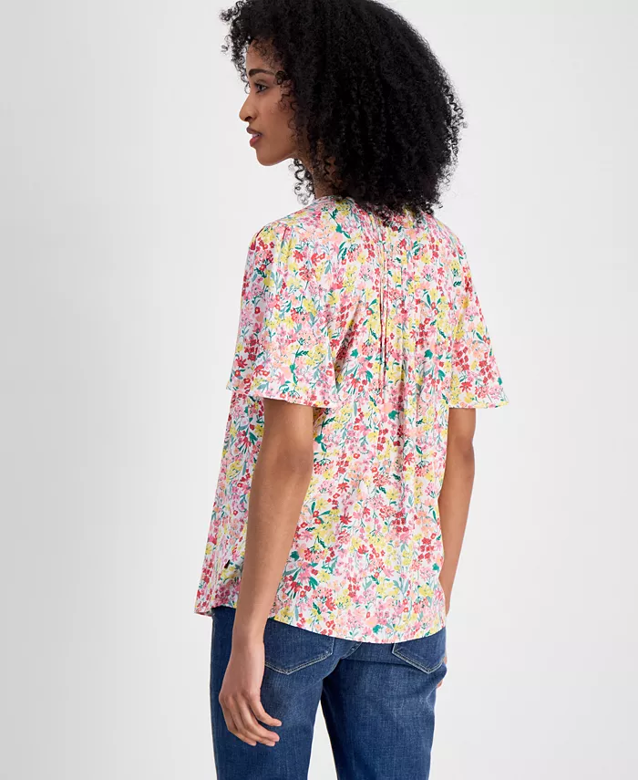 Tommy Hilfiger Women's Pintucked Floral-Print Top Women's Fashion Shoes & Accessories