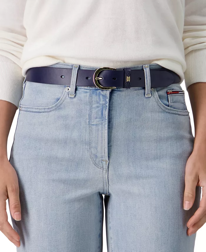 Tommy Hilfiger Women's Signature Leather Jean Belt Women's Fashion Shoes & Accessories