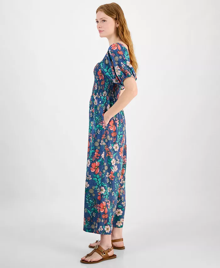 Tommy Hilfiger Women's Square-Neck Smocked Jumpsuit Women's Fashion Shoes & Accessories