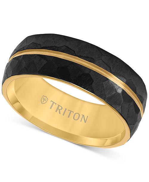Triton Men's Double Row Comfort Fit Wedding Band in Titanium & Yellow PVD-Plate Jewelry & Watches