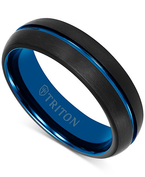 Triton Men's Two-Tone Brushed Finish Wedding Band in Blue & Black Tungsten Carbide Jewelry & Watches