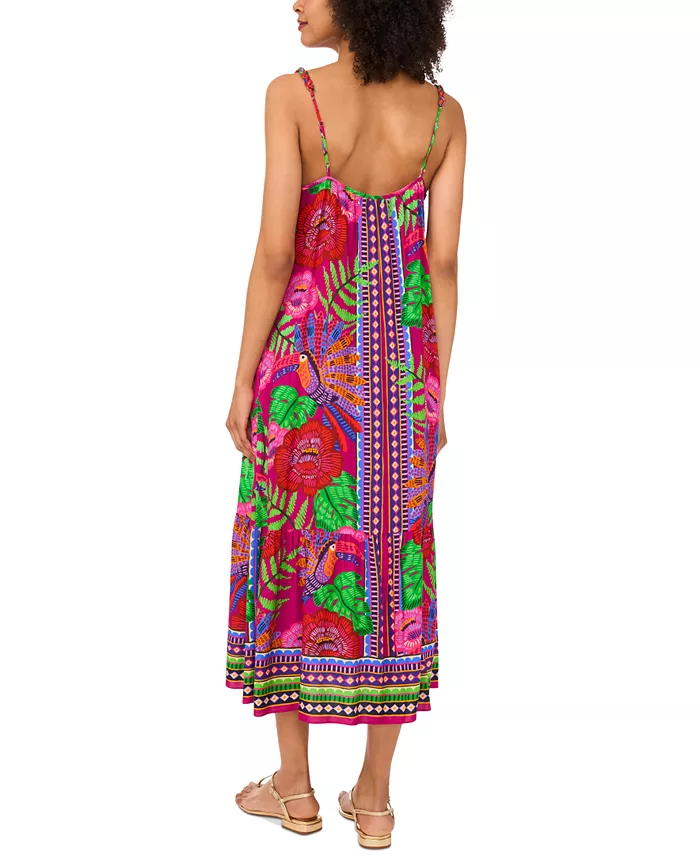 Vince Camuto Women's Braided-Neck Floral-Print Maxi Dress Women's Fashion Shoes & Accessories