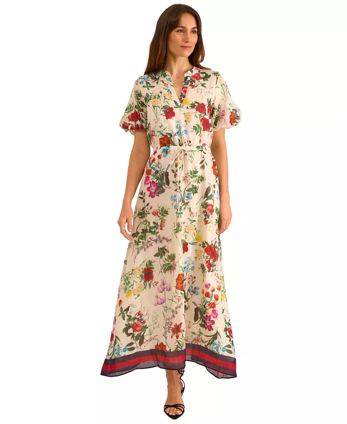 Vince Camuto Women's Floral-Print Puff-Sleeve Maxi Dress Women's Fashion Shoes & Accessories