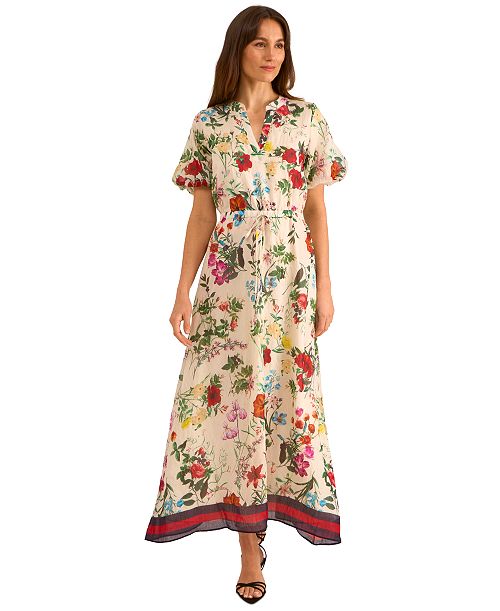 Vince Camuto Women's Floral-Print Puff-Sleeve Maxi Dress Women's Fashion Shoes & Accessories