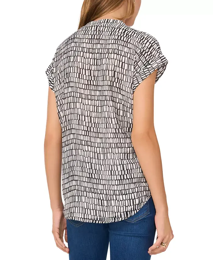 Vince Camuto Women's Printed V-Neck Cap-Sleeve Top Women's Fashion Shoes & Accessories