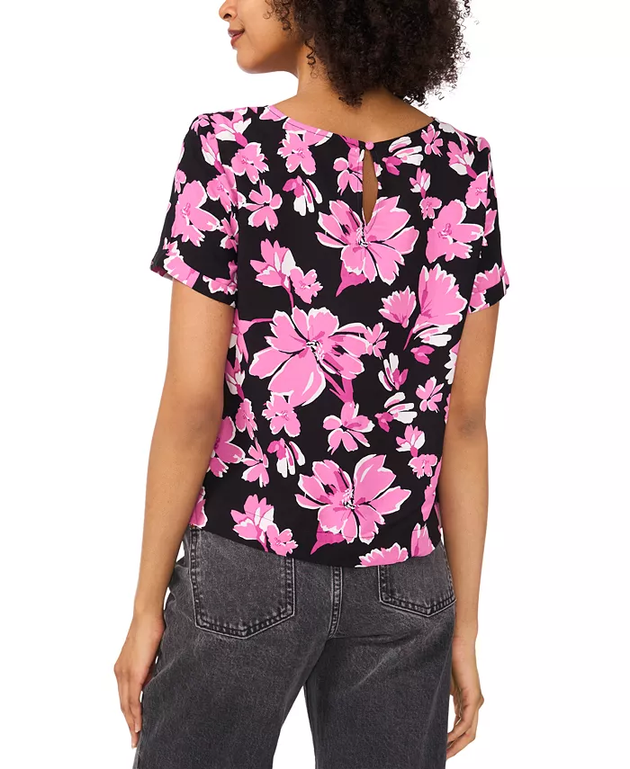 Vince Camuto Women's Rolled-Cuff Printed Blouse Women's Fashion Shoes & Accessories