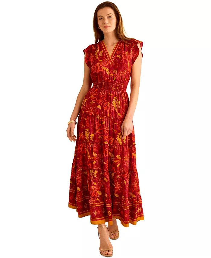 Vince Camuto Women's Ruffle-Sleeve Tiered Maxi Dress Women's Fashion Shoes & Accessories