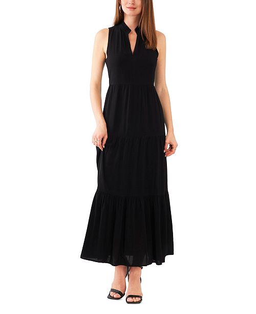 Vince Camuto Women's Split-Neck Sleeveless Maxi Dress Women's Fashion Shoes & Accessories