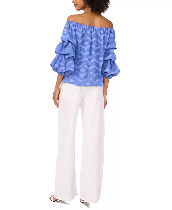 Vince Camuto Women's Textured Off-The-Shoulder Bubble 3/4-Sleeve Tie-Front Blouse Women's Fashion Shoes & Accessories