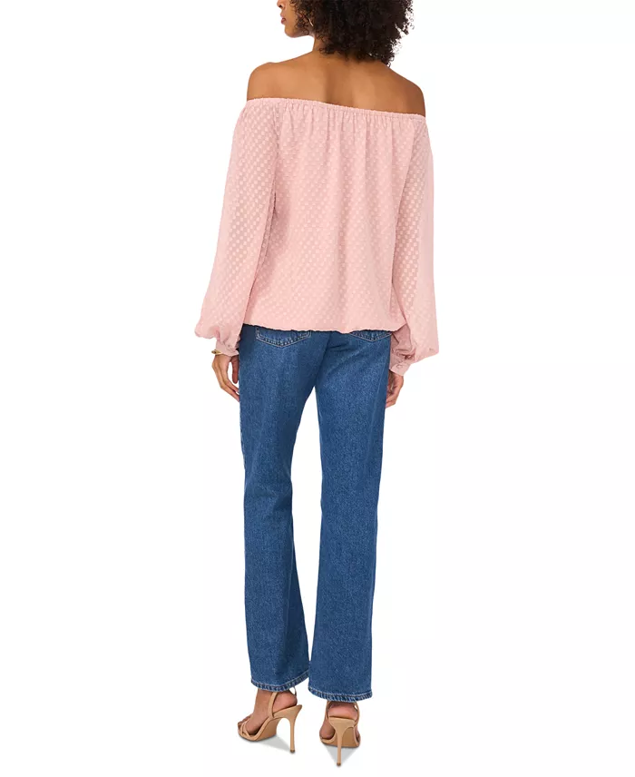 Vince Camuto Women's Textured Off-The-Shoulder Long-Sleeve Tie-Front Blouse Women's Fashion Shoes & Accessories