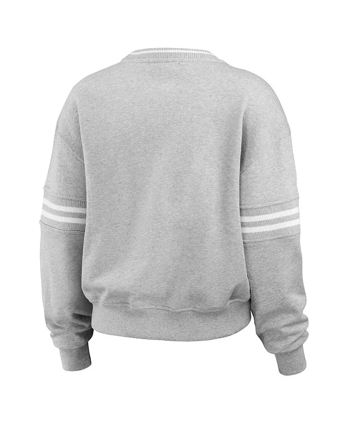 WEAR By Erin Andrews Women's Heather Gray Los Angeles Dodgers Domestic Crest Pullover Sweatshirt Sports Fan Shop