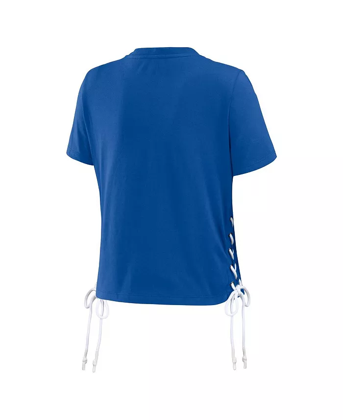 WEAR By Erin Andrews Women's Royal Los Angeles Dodgers Side Lace-Up Cropped T-shirt Sports Fan Shop