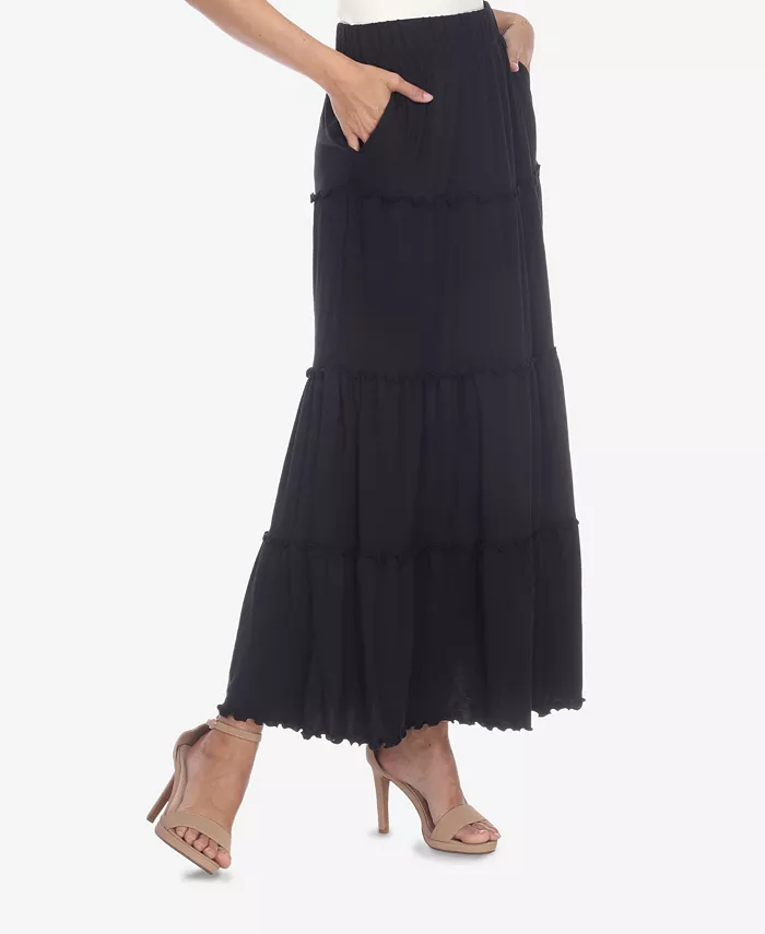 White Mark Women's Tiered Maxi Skirt Women's Fashion Shoes & Accessories