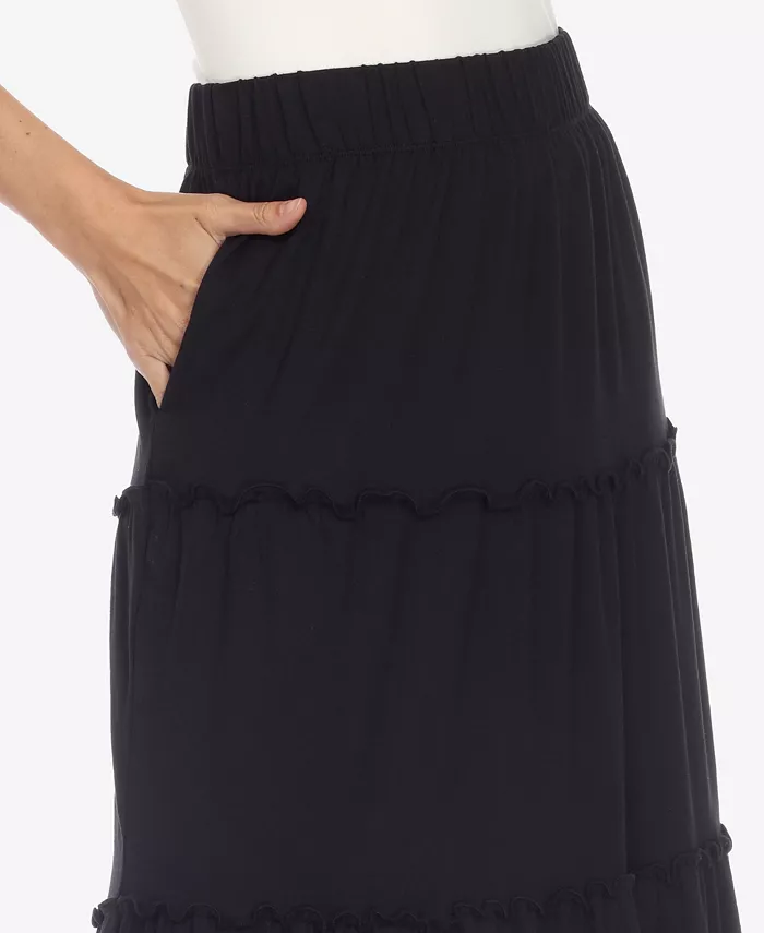 White Mark Women's Tiered Maxi Skirt Women's Fashion Shoes & Accessories