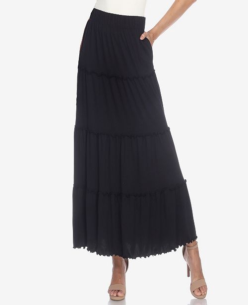 White Mark Women's Tiered Maxi Skirt Women's Fashion Shoes & Accessories
