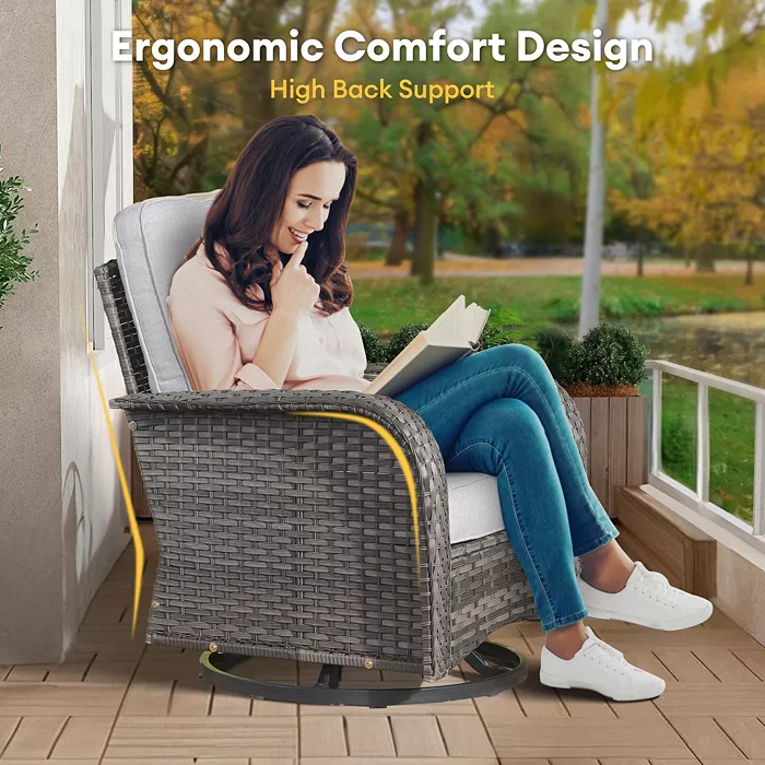 Xizzi 5-Piece Outdoor Wicker Patio Furniture Set Double Resistance Rattan Rocking Chair And Coffee Table Conversation Set For Balcony Backyard And Deck With Soft Cushions And Metal Table All Outdoor & Patio