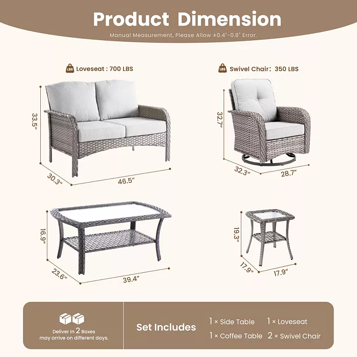 Xizzi 5-Piece Outdoor Wicker Patio Furniture Set Double Resistance Rattan Rocking Chair And Coffee Table Conversation Set For Balcony Backyard And Deck With Soft Cushions And Metal Table All Outdoor & Patio