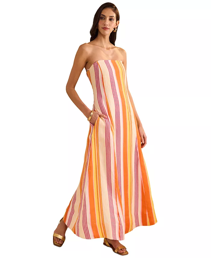 1.STATE Women's Striped Strapless Maxi Dress Women's Fashion Shoes & Accessories