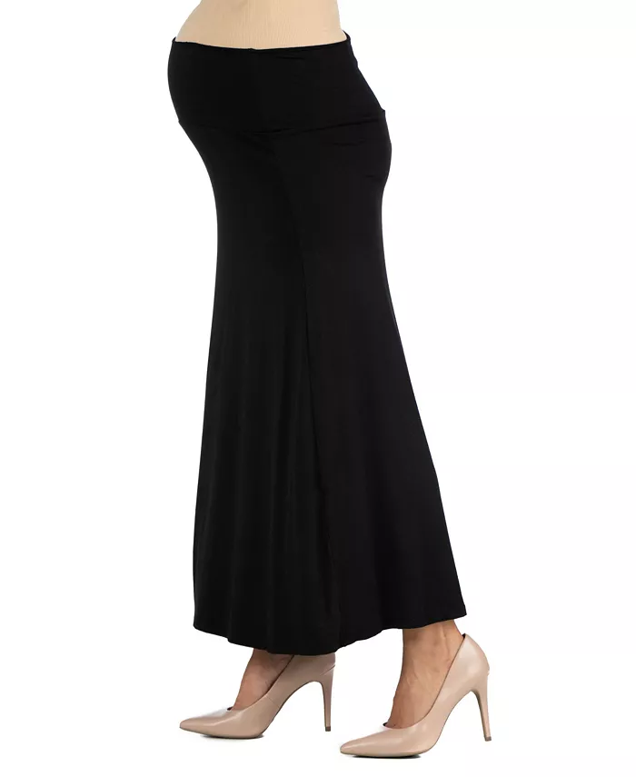 24seven Comfort Apparel Womens Elastic Waist Solid Color Maternity Maxi Skirt Women's Fashion Shoes & Accessories