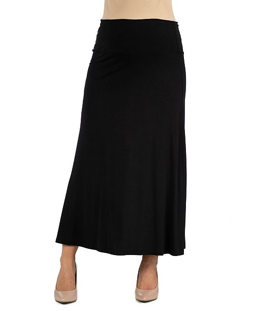 24seven Comfort Apparel Womens Elastic Waist Solid Color Maternity Maxi Skirt Women's Fashion Shoes & Accessories