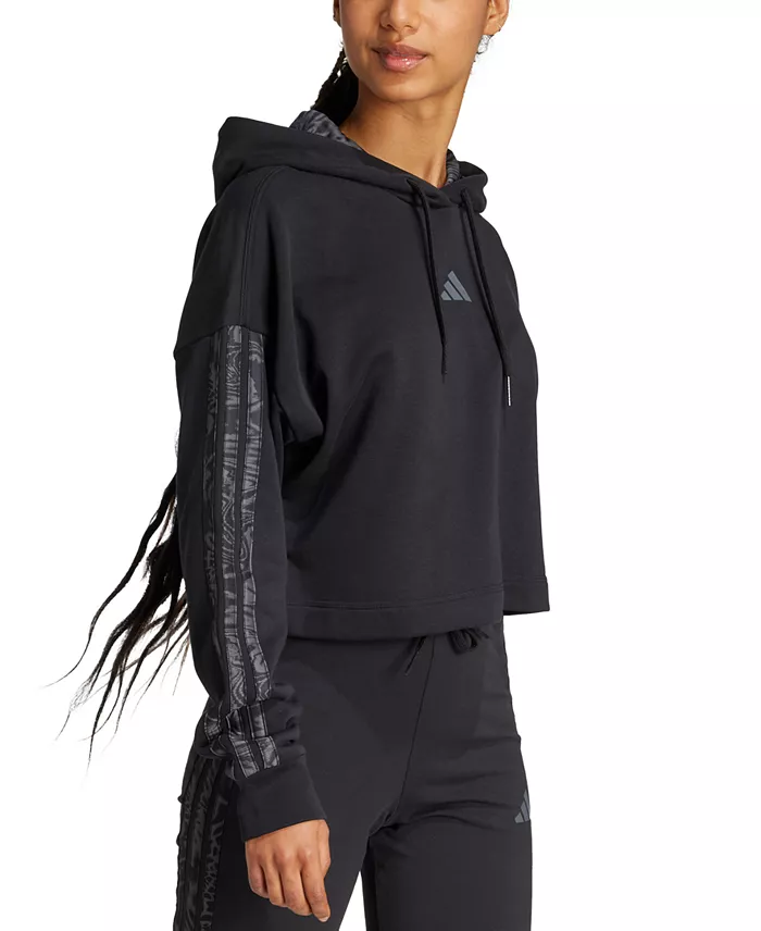 Adidas Women's Printed 3-Stripe French Terry Pullover Hoodie Women's Fashion Shoes & Accessories