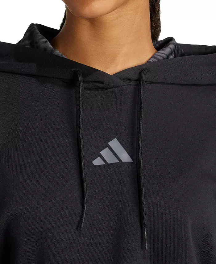Adidas Women's Printed 3-Stripe French Terry Pullover Hoodie Women's Fashion Shoes & Accessories
