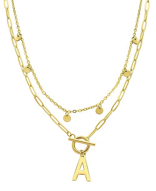 ADORNIA Tarnish Resistant 14K Gold-Plated Confetti And Paperclip Layered Initial Toggle Necklace Jewelry & Watches