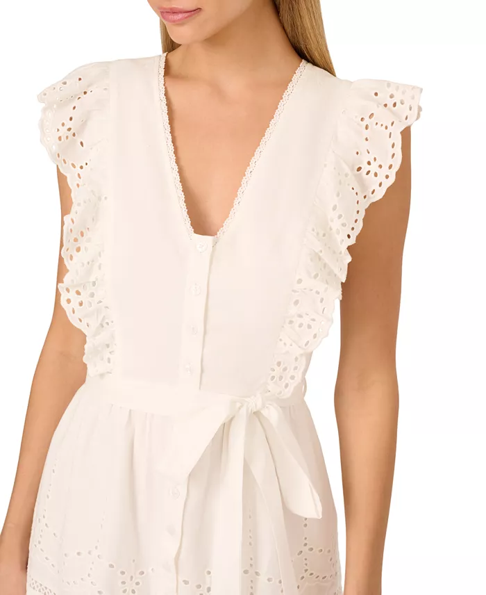 Adrianna By Adrianna Papell Women's Cotton Scalloped Eyelet Mini Dress Women's Fashion Shoes & Accessories