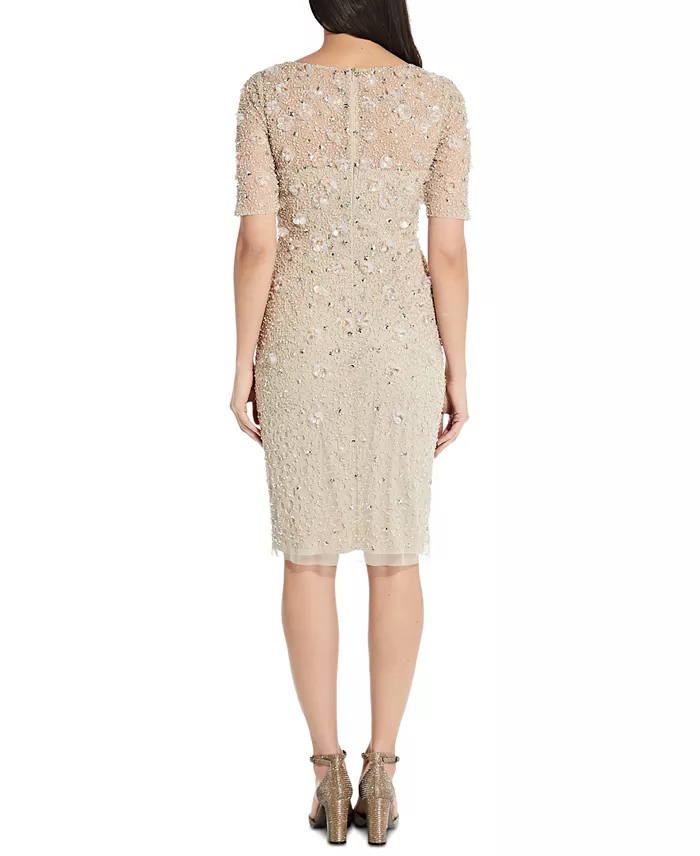 Adrianna Papell Beaded Floral Sheath Dress Women's Fashion Shoes & Accessories