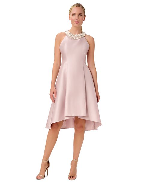 Adrianna Papell Beaded-Neck Mikado Dress Women's Fashion Shoes & Accessories