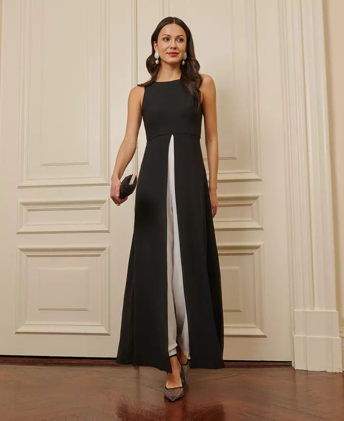 Adrianna Papell Colorblocked Overlay Jumpsuit Women's Fashion Shoes & Accessories