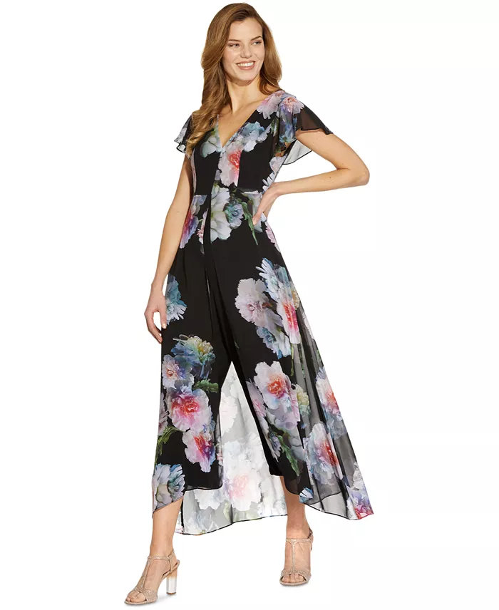 Adrianna Papell Floral Print Jumpsuit Women's Fashion Shoes & Accessories
