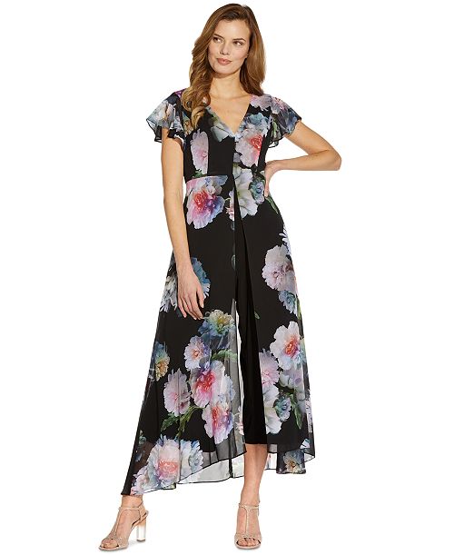Adrianna Papell Floral Print Jumpsuit Women's Fashion Shoes & Accessories
